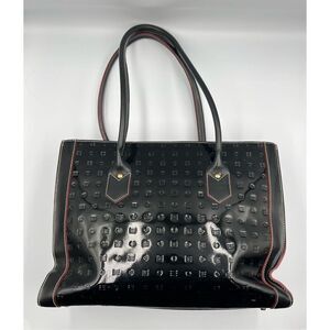 Arcadia Italian Genuine Black Patent Leather Double Handle Rectangle Bag EUC